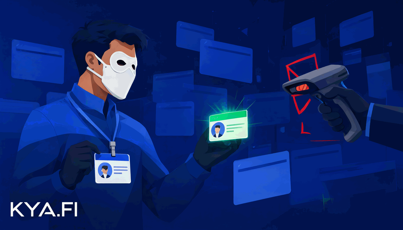 A disguised agent rejected by a verifier scanner beside a genuinely verified badge.